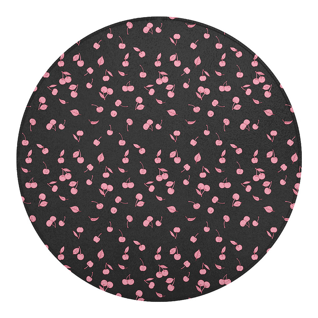 Pink Cherry Pattern Print Round Blanket