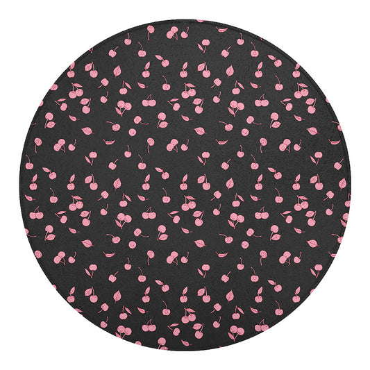 Pink Cherry Pattern Print Round Blanket