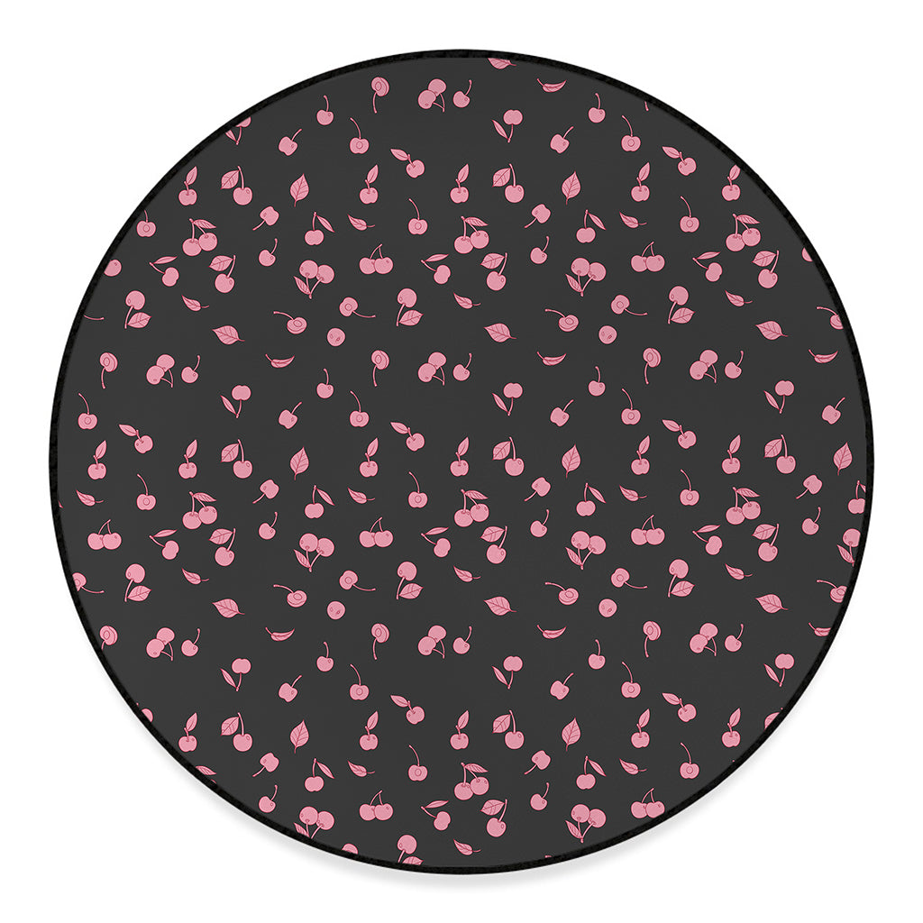 Pink Cherry Pattern Print Round Floor Mat
