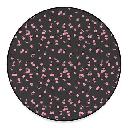Pink Cherry Pattern Print Round Floor Mat