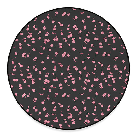 Pink Cherry Pattern Print Round Floor Mat