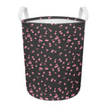Pink Cherry Pattern Print Round Laundry Basket