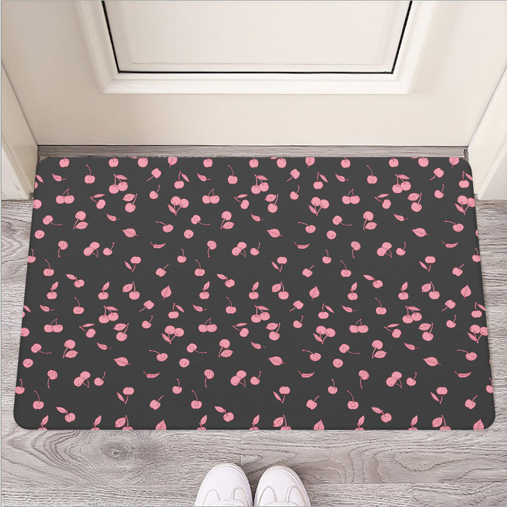 Pink Cherry Pattern Print Rubber Doormat