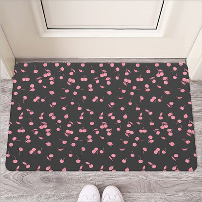 Pink Cherry Pattern Print Rubber Doormat