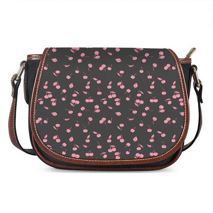 Pink Cherry Pattern Print Saddle Bag