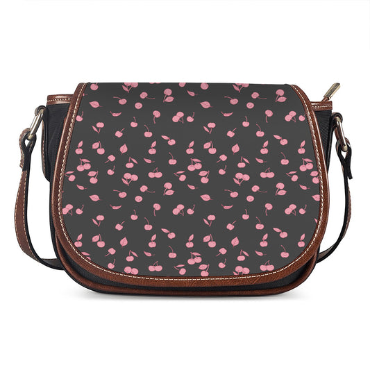 Pink Cherry Pattern Print Saddle Bag