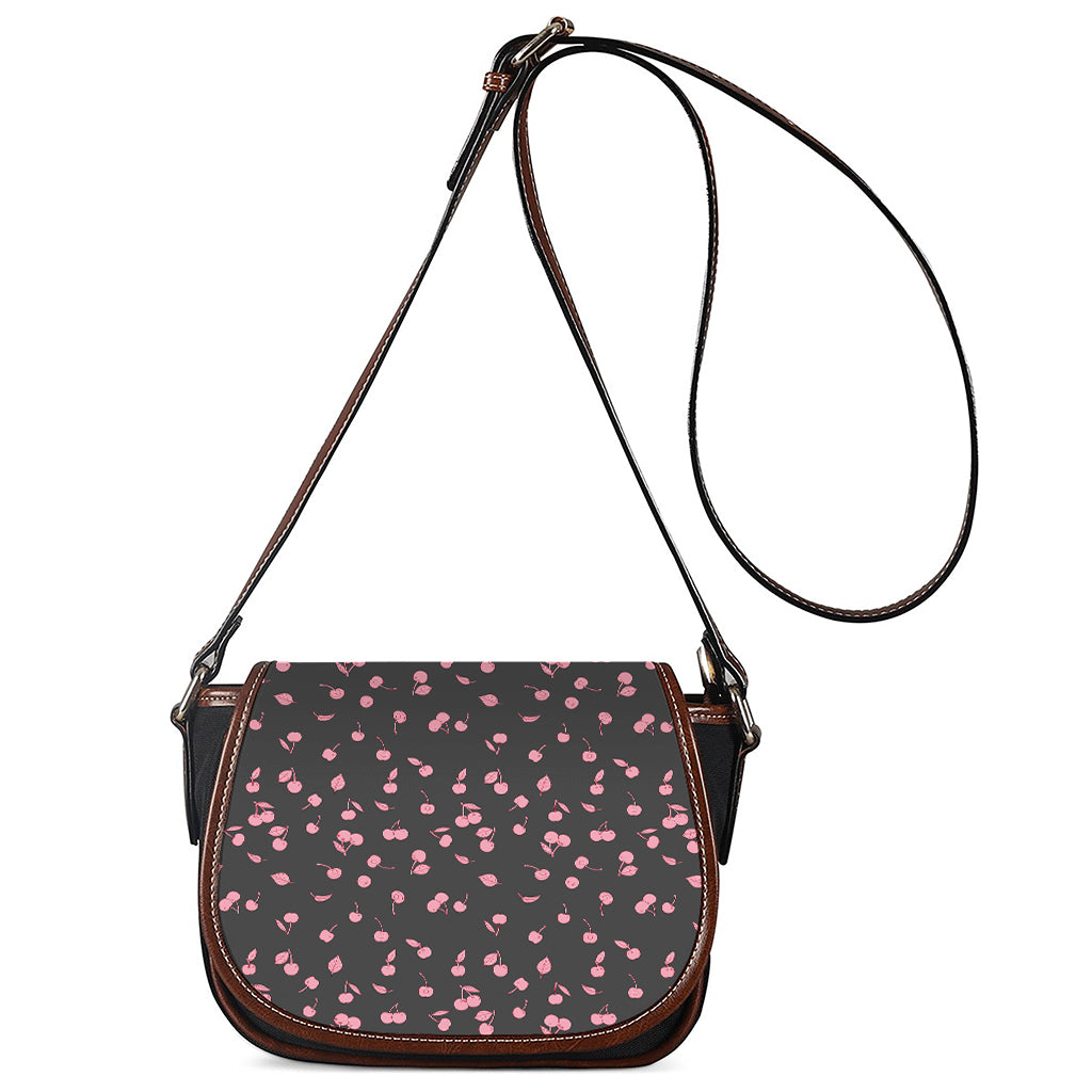 Pink Cherry Pattern Print Saddle Bag