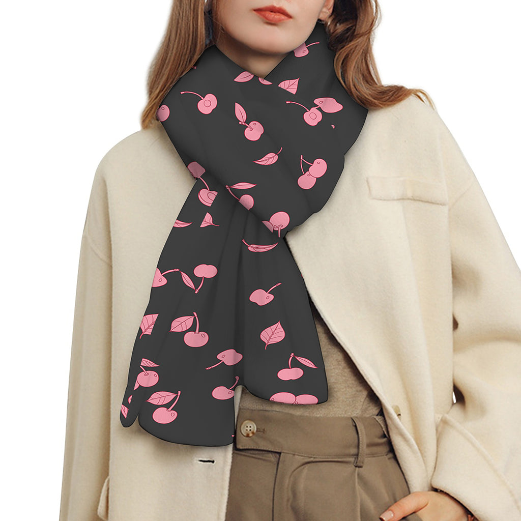Pink Cherry Pattern Print Scarf