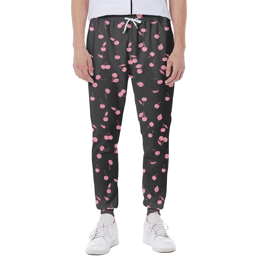 Pink Cherry Pattern Print Scuba Joggers