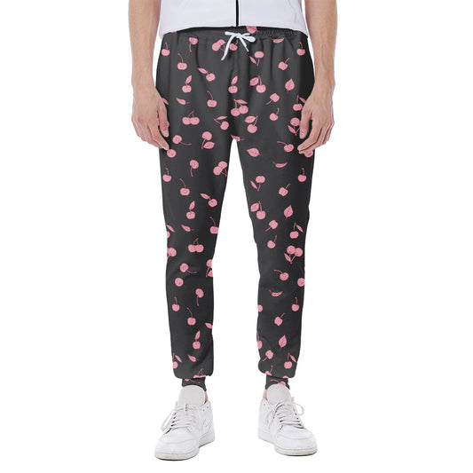 Pink Cherry Pattern Print Scuba Joggers