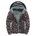 Pink Cherry Pattern Print Sherpa Lined Zip Up Hoodie