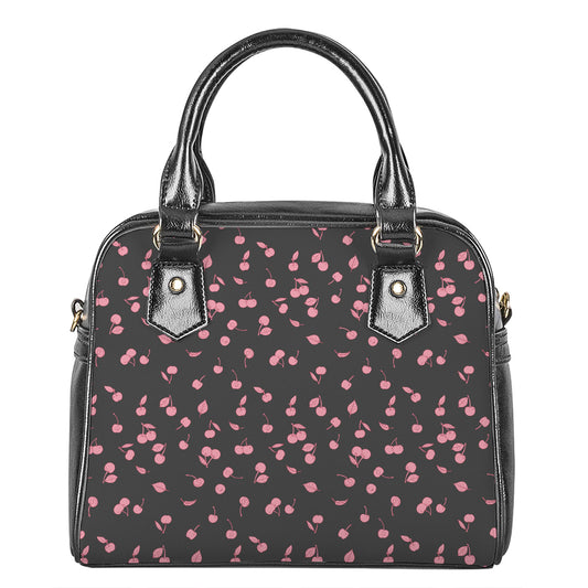 Pink Cherry Pattern Print Shoulder Handbag