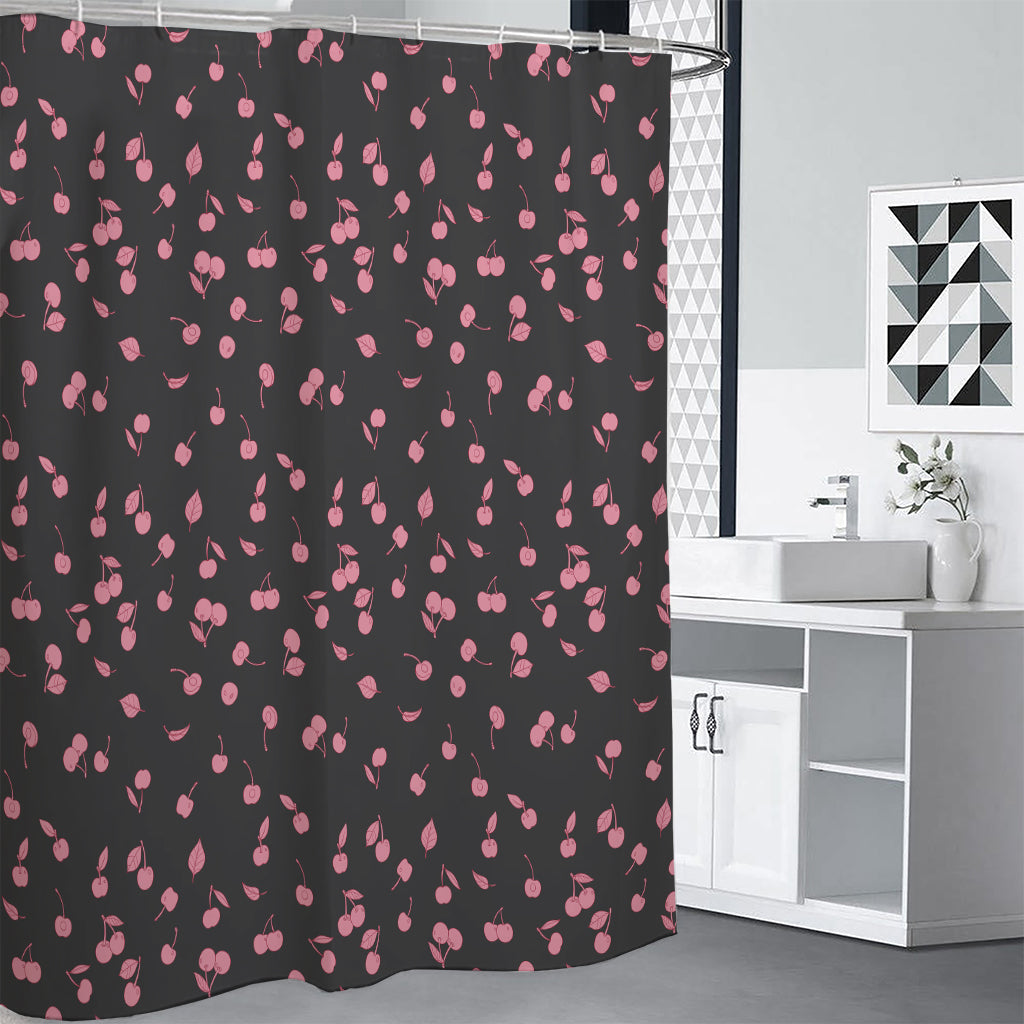 Pink Cherry Pattern Print Shower Curtain