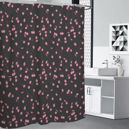 Pink Cherry Pattern Print Shower Curtain