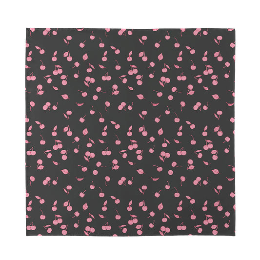 Pink Cherry Pattern Print Silk Bandana