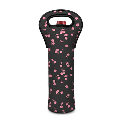 Pink Cherry Pattern Print Single Neoprene Wine Tote