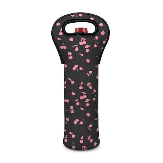 Pink Cherry Pattern Print Single Neoprene Wine Tote