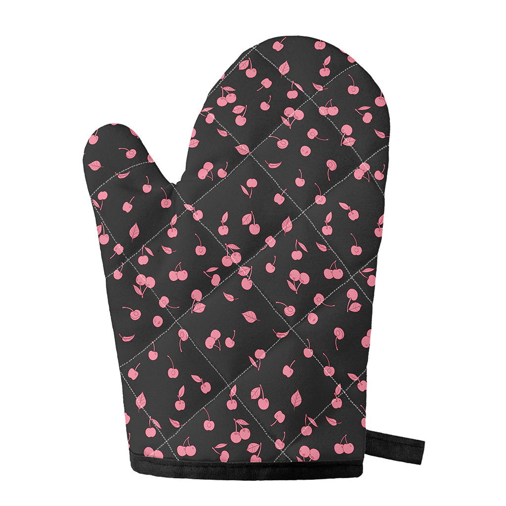 Pink Cherry Pattern Print Single Oven Mitt