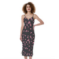 Pink Cherry Pattern Print Slim Fit Midi Cami Dress