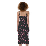 Pink Cherry Pattern Print Slim Fit Midi Cami Dress