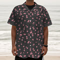 Pink Cherry Pattern Print Textured Short Sleeve Shirt