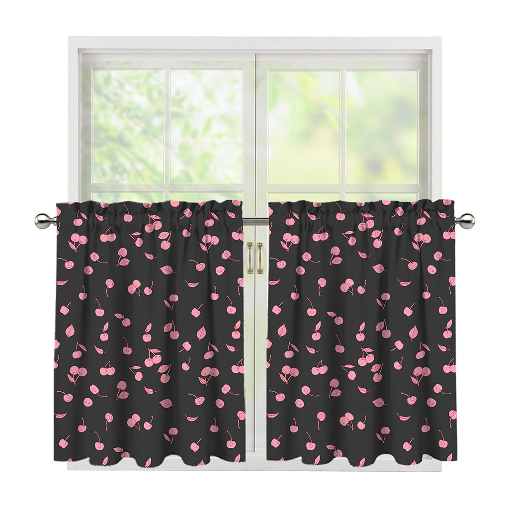 Pink Cherry Pattern Print Tier Curtains