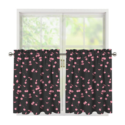 Pink Cherry Pattern Print Tier Curtains