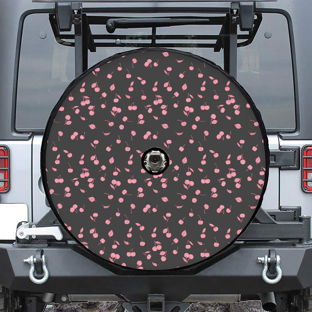 Pink Cherry Pattern Print Tire Cover With Camera Hole