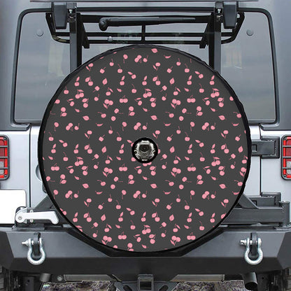 Pink Cherry Pattern Print Tire Cover With Camera Hole