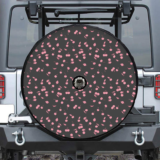 Pink Cherry Pattern Print Tire Cover With Camera Hole