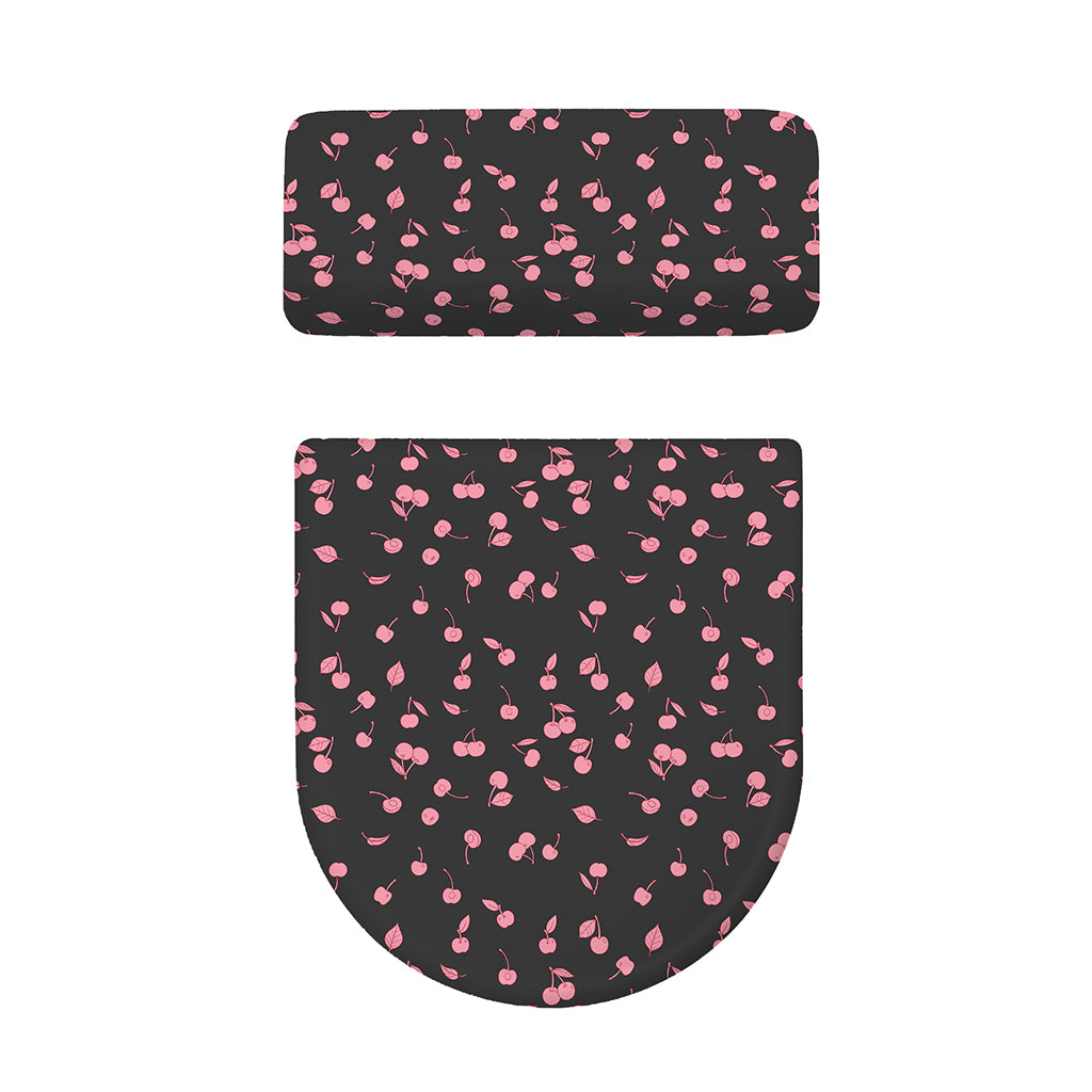 Pink Cherry Pattern Print Toilet Lid And Tank Cover Set