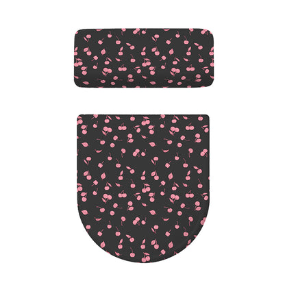 Pink Cherry Pattern Print Toilet Lid And Tank Cover Set