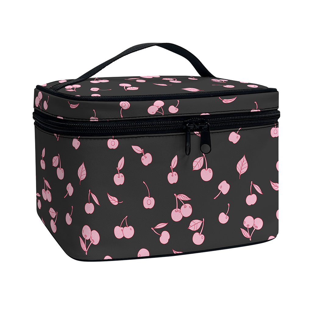 Pink Cherry Pattern Print Travel Makeup Bag