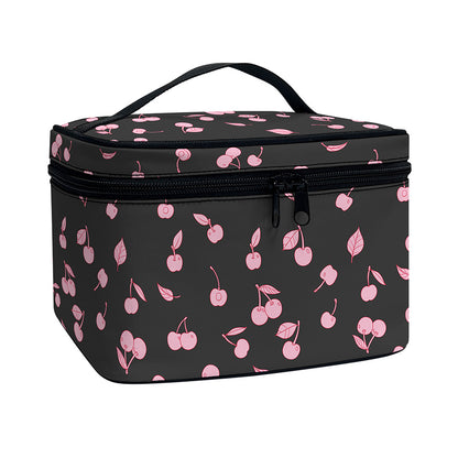Pink Cherry Pattern Print Travel Makeup Bag