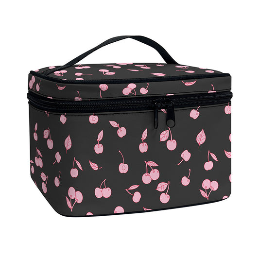 Pink Cherry Pattern Print Travel Makeup Bag