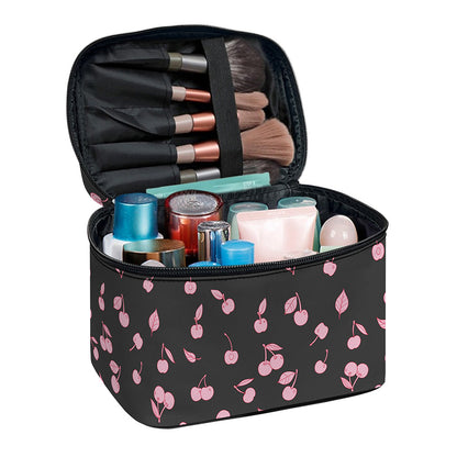 Pink Cherry Pattern Print Travel Makeup Bag
