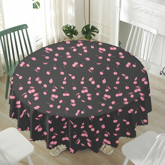 Pink Cherry Pattern Print Waterproof Round Tablecloth