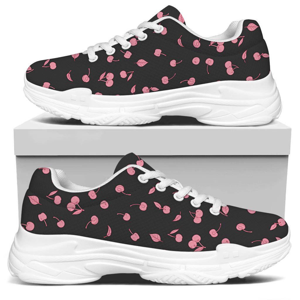 Pink Cherry Pattern Print White Chunky Shoes