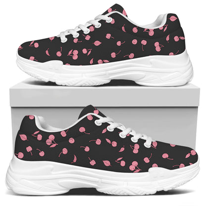 Pink Cherry Pattern Print White Chunky Shoes