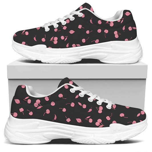 Pink Cherry Pattern Print White Chunky Shoes