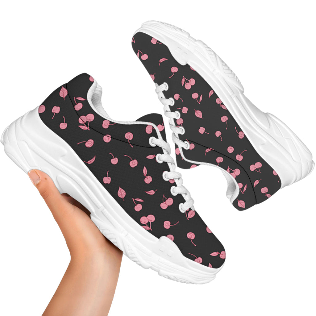 Pink Cherry Pattern Print White Chunky Shoes