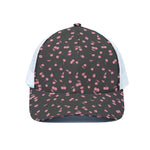 Pink Cherry Pattern Print White Mesh Trucker Cap