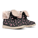 Pink Cherry Pattern Print Winter Boots