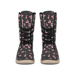 Pink Cherry Pattern Print Winter Boots