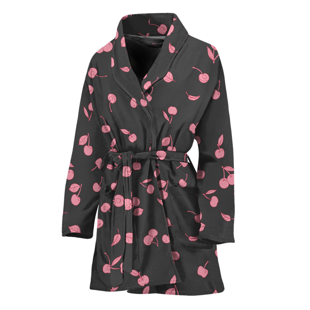 Pink Cherry Pattern Print Women's Bathrobe