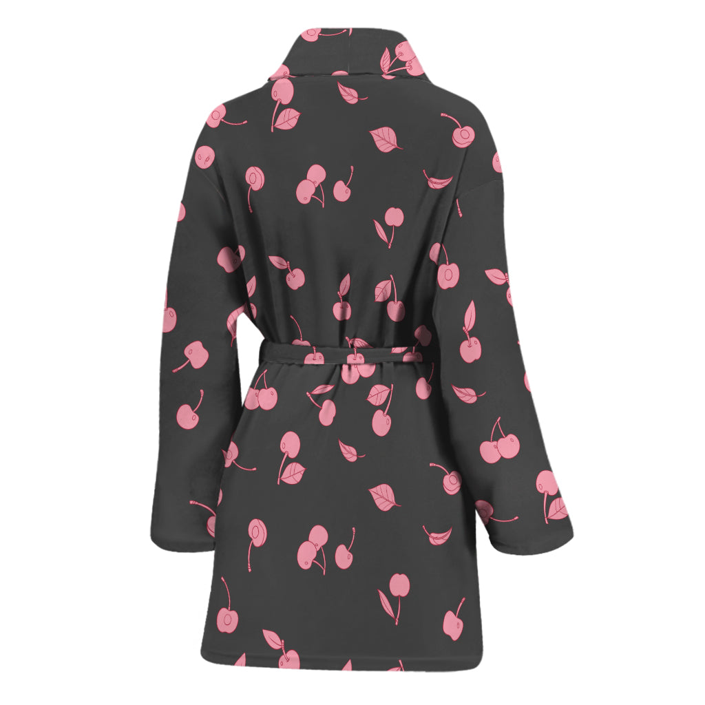 Pink Cherry Pattern Print Women's Bathrobe