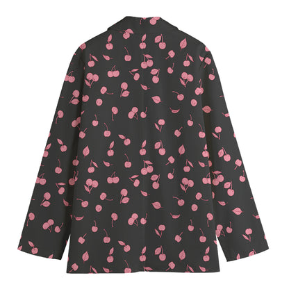 Pink Cherry Pattern Print Women's Blazer