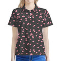 Pink Cherry Pattern Print Women's Polo Shirt