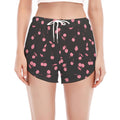 Pink Cherry Pattern Print Women's Split Running Shorts