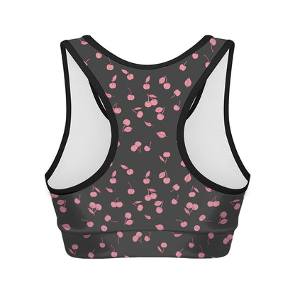 Pink Cherry Pattern Print Women's Sports Bra